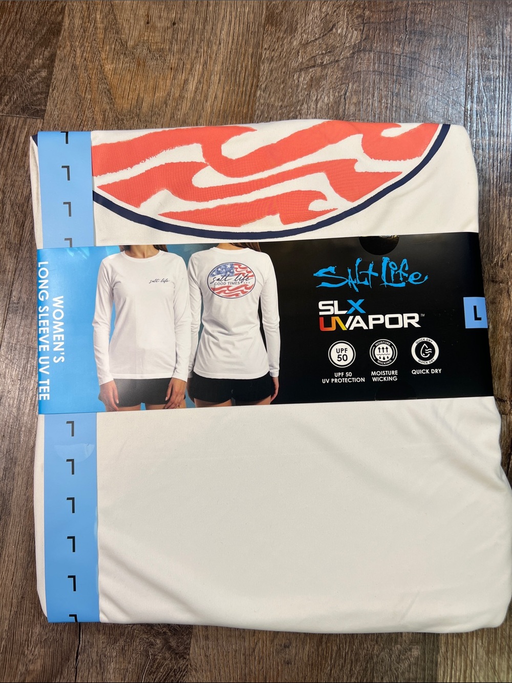 Salt Life Women's Long Sleeve UPF Tee — White with Coral Accent